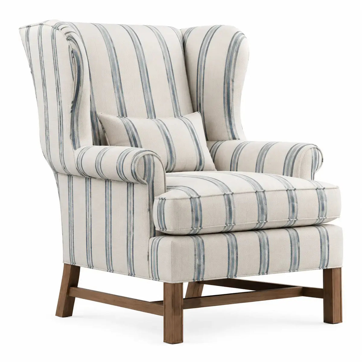 Poltrona com padrão às riscas em branco e cinza, confortável assento de poltrona da marca architraveandabacus.