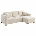 Beige L-shaped sofa with plush padded seat and backrest, crafted by Architraveandabacus, featuring a comfortable and stylish design