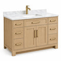 Bathroom cabinet with sink and drawers in brown and white, from Architraveandabacus, shown in a modern bathroom setting.