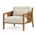 Beige and brown rippled detail armchair from Architraveandabacus with a stylish, modern design and comfortable seating.