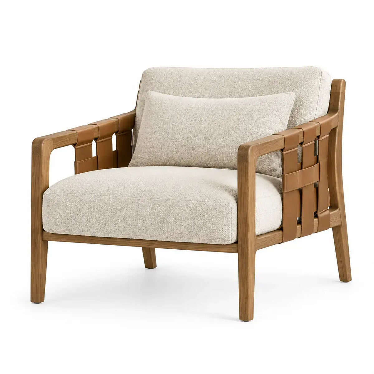 Beige and brown rippled detail armchair from Architraveandabacus with a stylish, modern design and comfortable seating.
